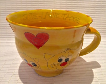 Tasse préférée avec chats / grande tasse en céramique / tasse de bien-être jaune / lave-vaisselle / tasse de café au lait