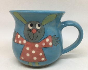 Mug pour enfants avec motif souris en céramique / fait main / original / va au lave-vaisselle / bleu / Allemagne