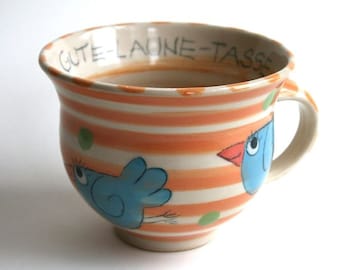 grande tasse en céramique / tasse de bonne humeur avec motif d'oiseau / fait main / tasse préférée / passe au lave-vaisselle / 1025 / Allemagne