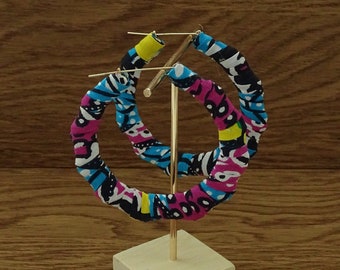 Large Ankara Fabric Wrapped Bamboo Hoop Earrings – African Print Statement Jewelry