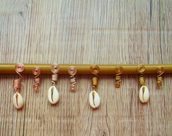 Cowrie Shell and Double Spiral Loc Bead Set - Available in Brass, Gold, Rose Gold or Silver - Loc Jewelry - Braids and Natural Hair Jewelry