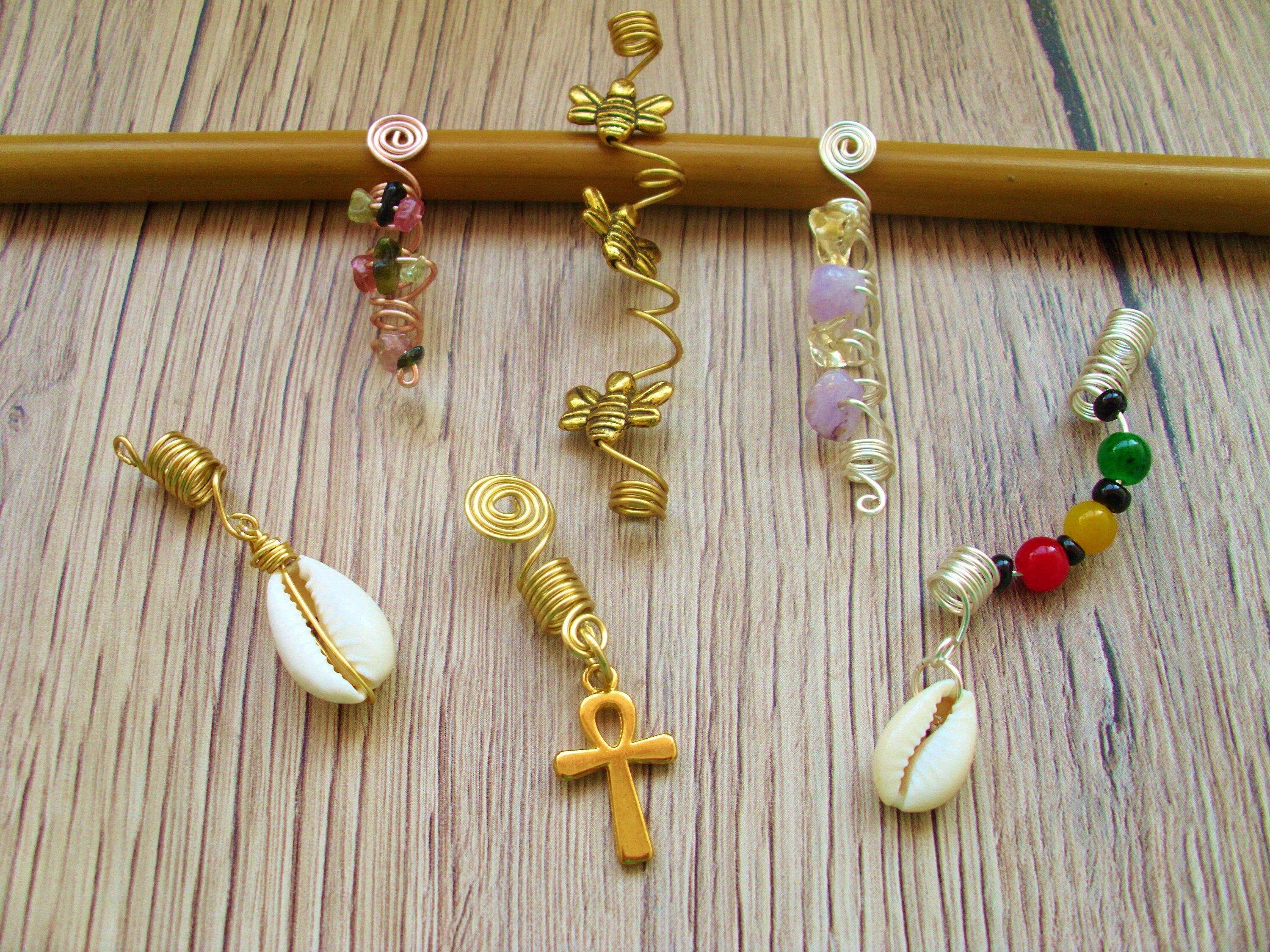 Loc Jewelry - Gold Loc Bead with Ankh Charm - Silver and Rose Gold Cr…