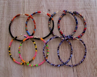Large Fabric Wrapped Hoop Earrings – Ankara, Kente, Batik Designs