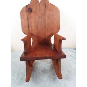 Vintage Handmade Doll Size Red Cedar Wood Rocking Chair 19&quot;x11&quot;x11&quot; High Back