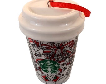 New Mural Collage Ceramic 2.5" Starbucks Coffee Cup Christmas Holiday Ornament