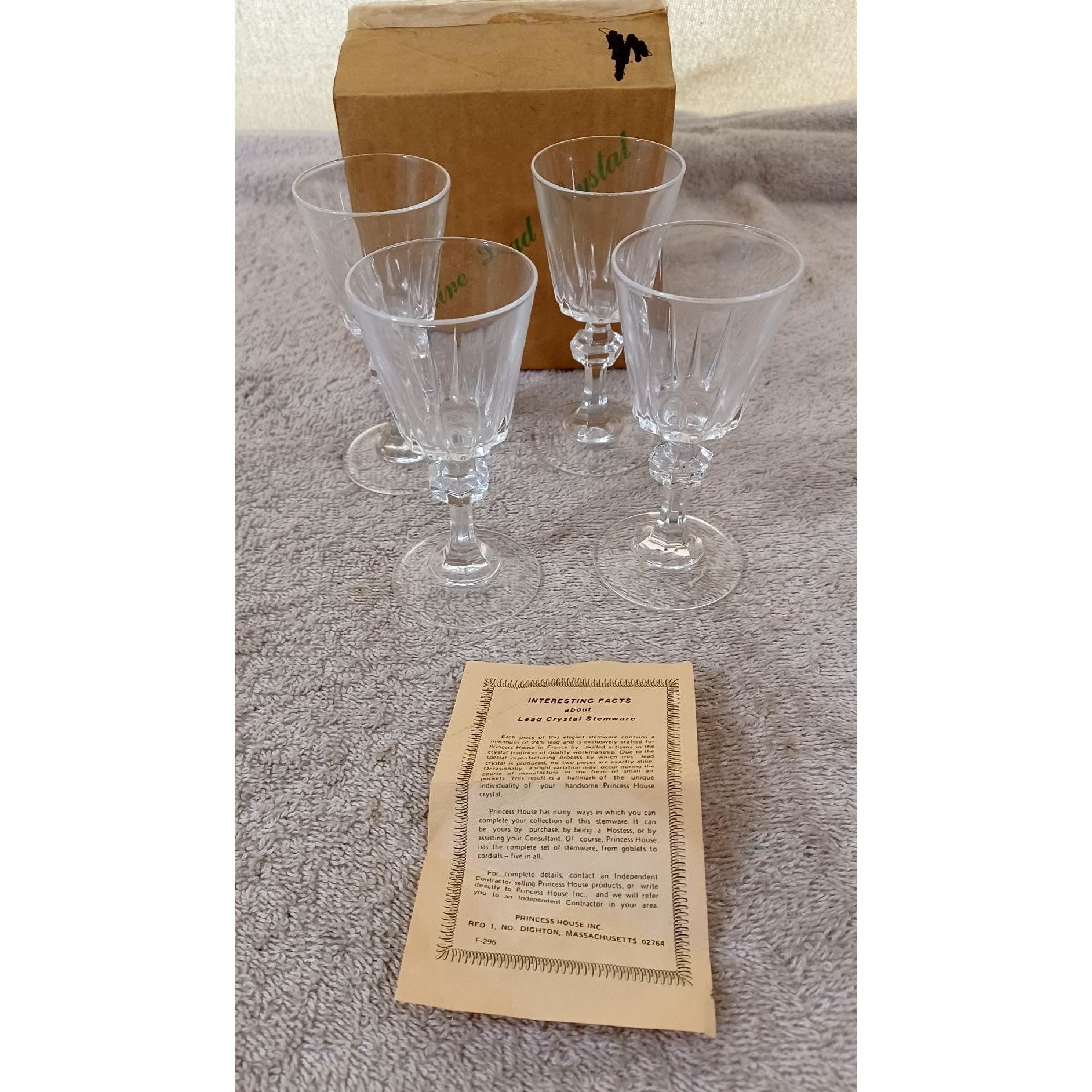 NIB New 4 Princess House Esprit Vtg 1980's France Lead Crystal Cordial Stem 753