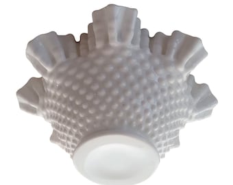 フェントン ホワイト ミルク ガラス ホブネイル ボウル フリル トップ