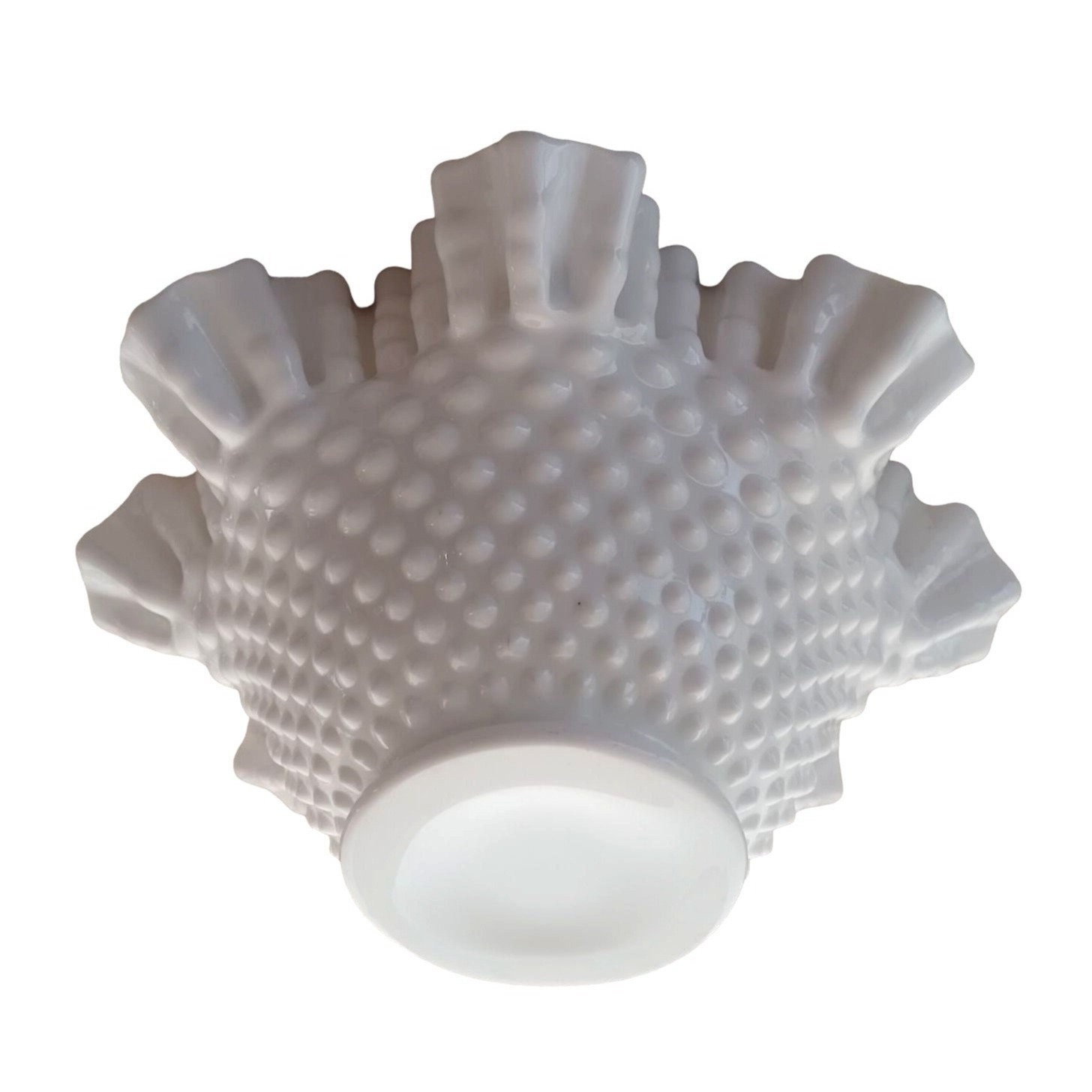 フェントン　ホブネイル　ホワイト　ラージフリルボウル フェントン ホワイト ミルク ガラス ホブネイル ボウル フリル トップ