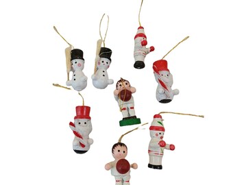 Lot of 8 Vintage 2" Wood Hand Painted Christmas Holiday Ornaments Miniatures