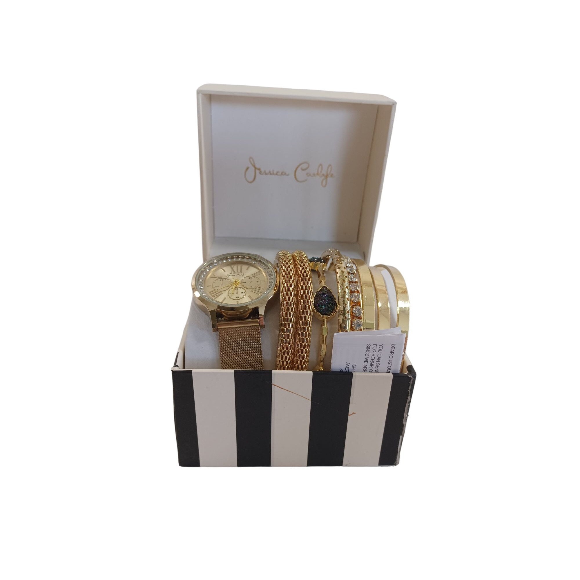 Black and Gold Womens Watch with 8 piece Bracelet Set NIB Jessica Carlyle JESSICA CARLYLE LADIES QUARTZ BLACK GOLD-TONE WATCH 34 MM  main image 2