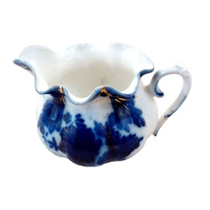 Blue Floral 3&quot; Creamer Ruffled Top S&T RS Germany Reinholdt Schlegemilch Vintage