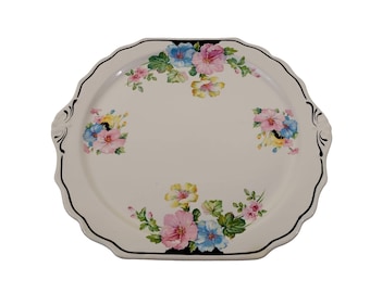 12"x10.75' Serving Platter Harker Pottery Co Vintage Floral Pattern Gold Trim
