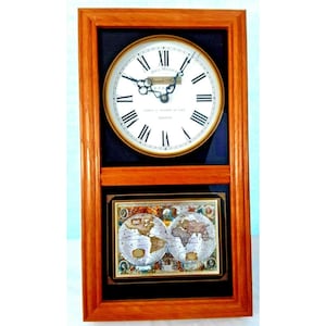Oak Paul Masson Brandy Glass Front Wall Clock Holographic Ancient World Map 16&quot;