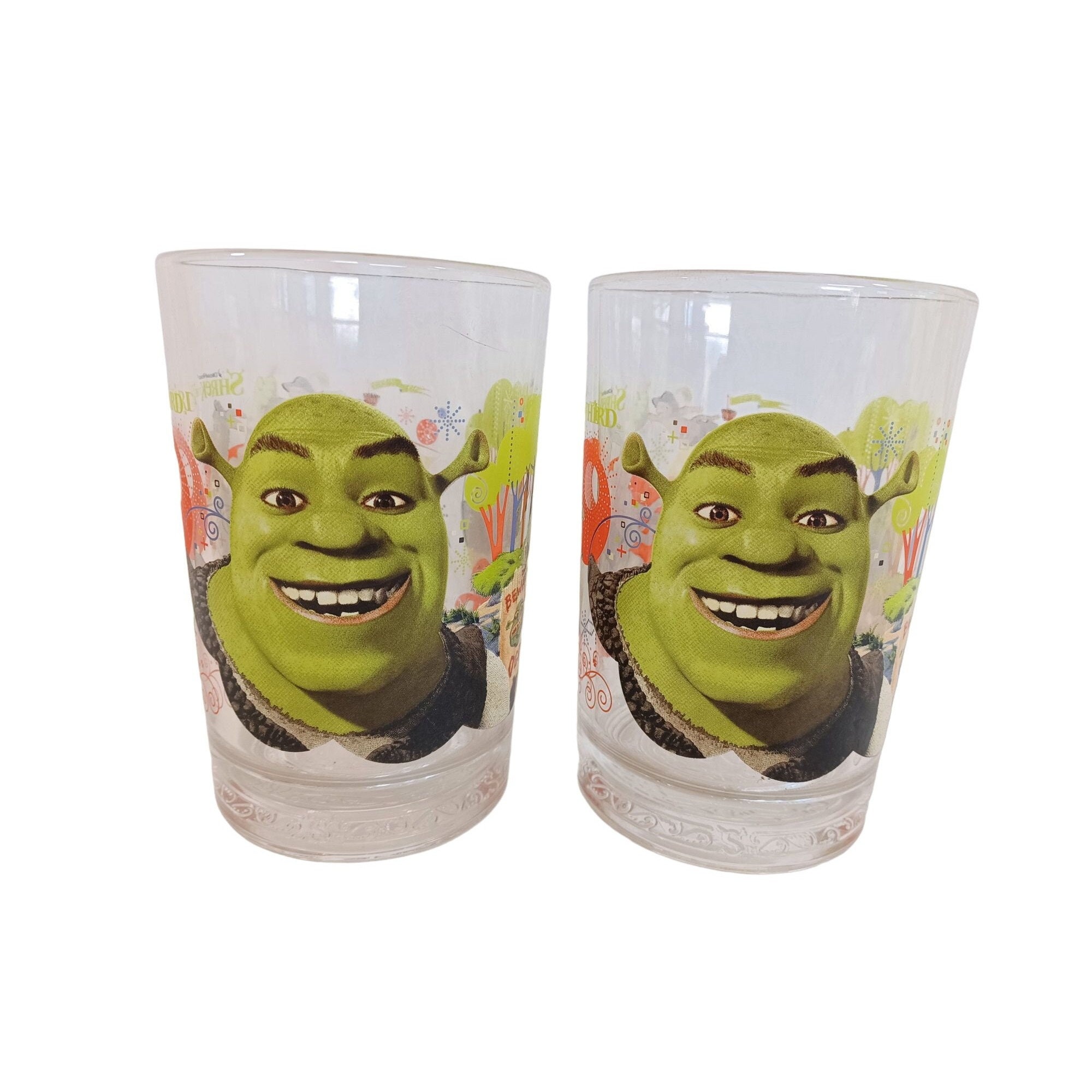 Set of 2 Shrek 3rd Glasses 16oz Mcdonalds Collector Tumblers 