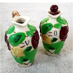 Vintage Antique 1950&#39;s Vinegar Oil Cruets Set of 2 Decanters 4&quot; Ceramic Japan