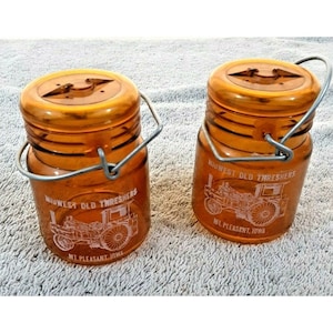 Salt & Pepper Shakers Old Fashioned Canning Jars Plastic Vintage 1960&#39;s 3&quot; Tall