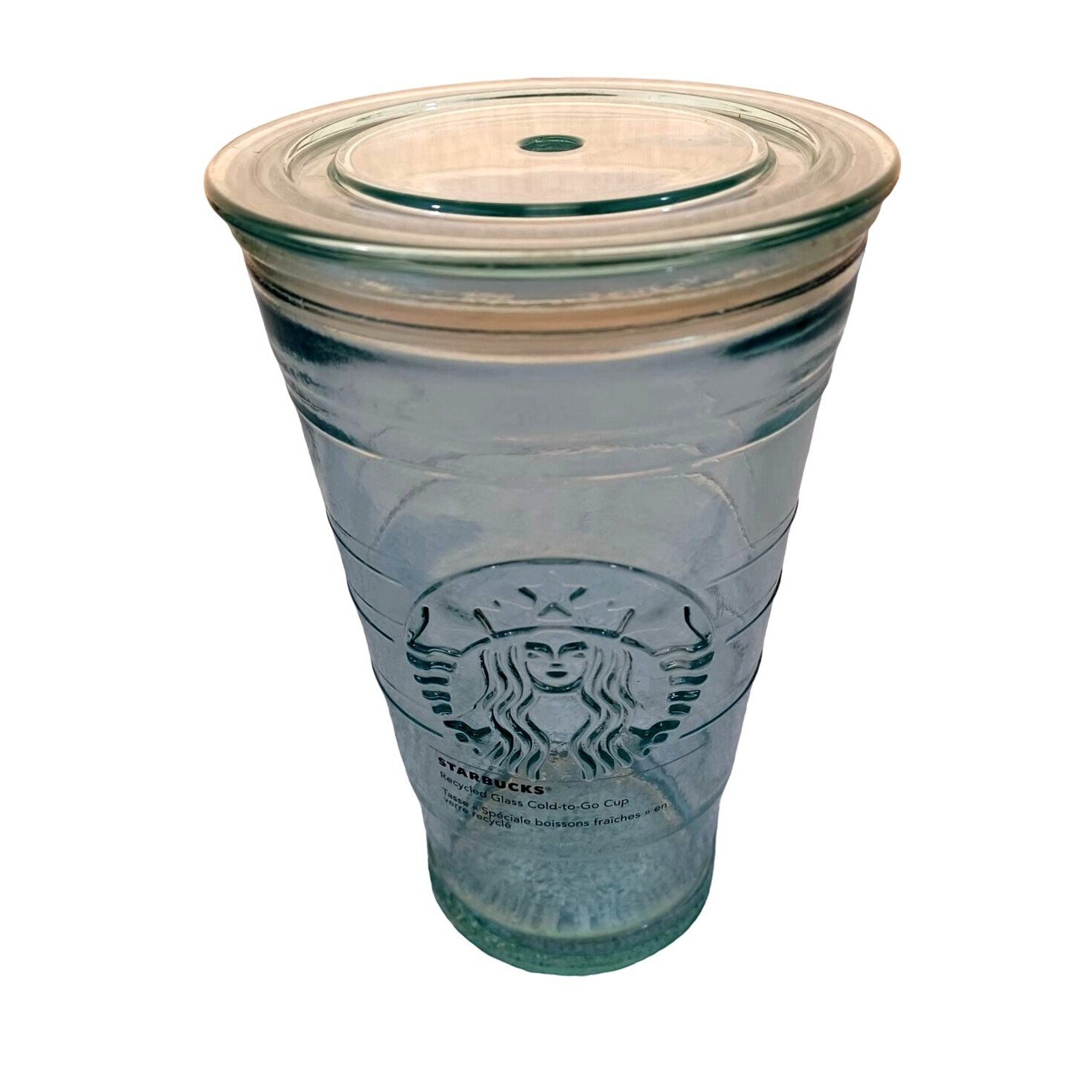 Starbucks Coffee Green Recycled Glass Cold Cup 16oz Plastic Lid