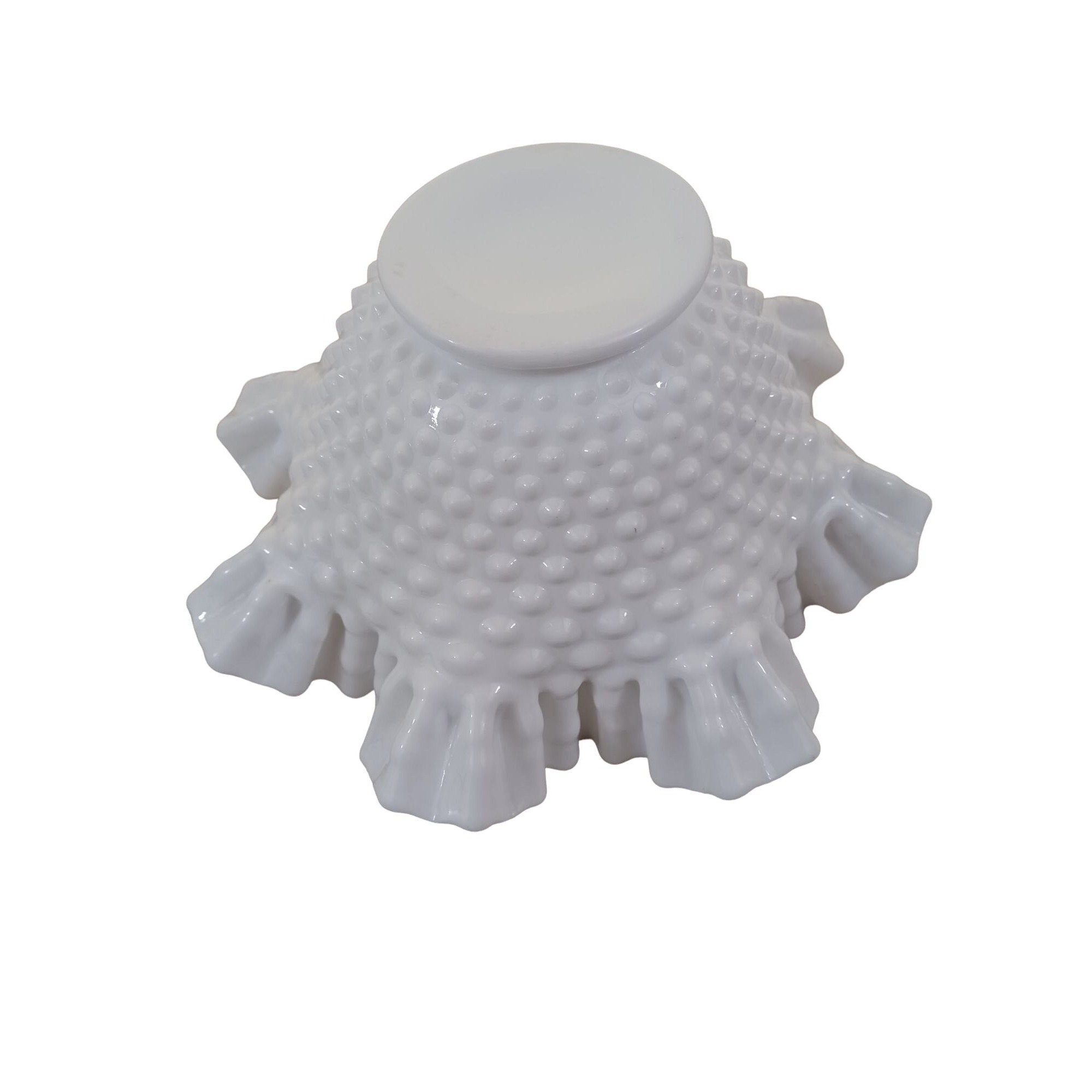 フェントン ホワイト ミルク ガラス ホブネイル ボウル フリル トップ