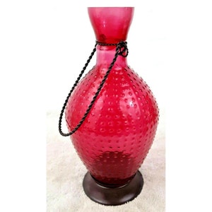 Vintage Clear Purple Hobnail 11&quot; Tea Light Candle Holder Metal Handle & Bottom
