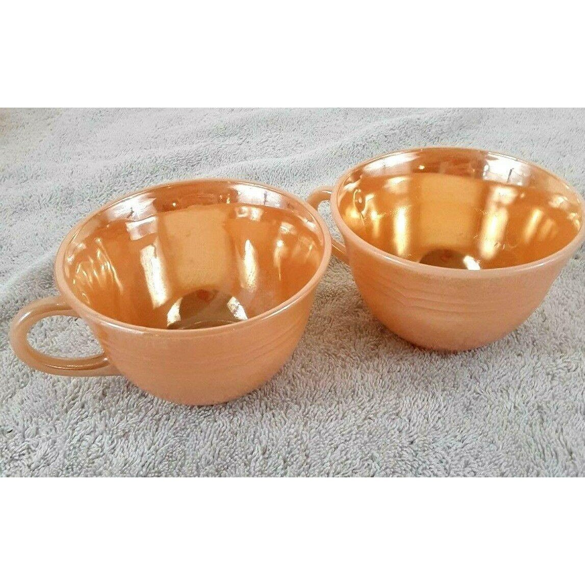 Vtg 2 Ea Cups Saucers FIRE KING Peach Luster Anchor Hocking Vtg 2 Ea Cups Saucers FIRE KING Peach Luster Anchor Hocking