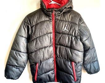 Michael Jordan Puffer Jacket Black Metallic Hooded Zip Front Youth