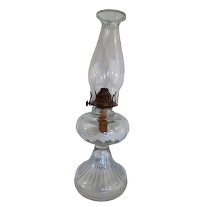 Vintage Clear Glass 14.5&quot;  Oil Lamp Mid Century Chimney 8.5&quot; x 3&quot; Base 6.25&quot; W
