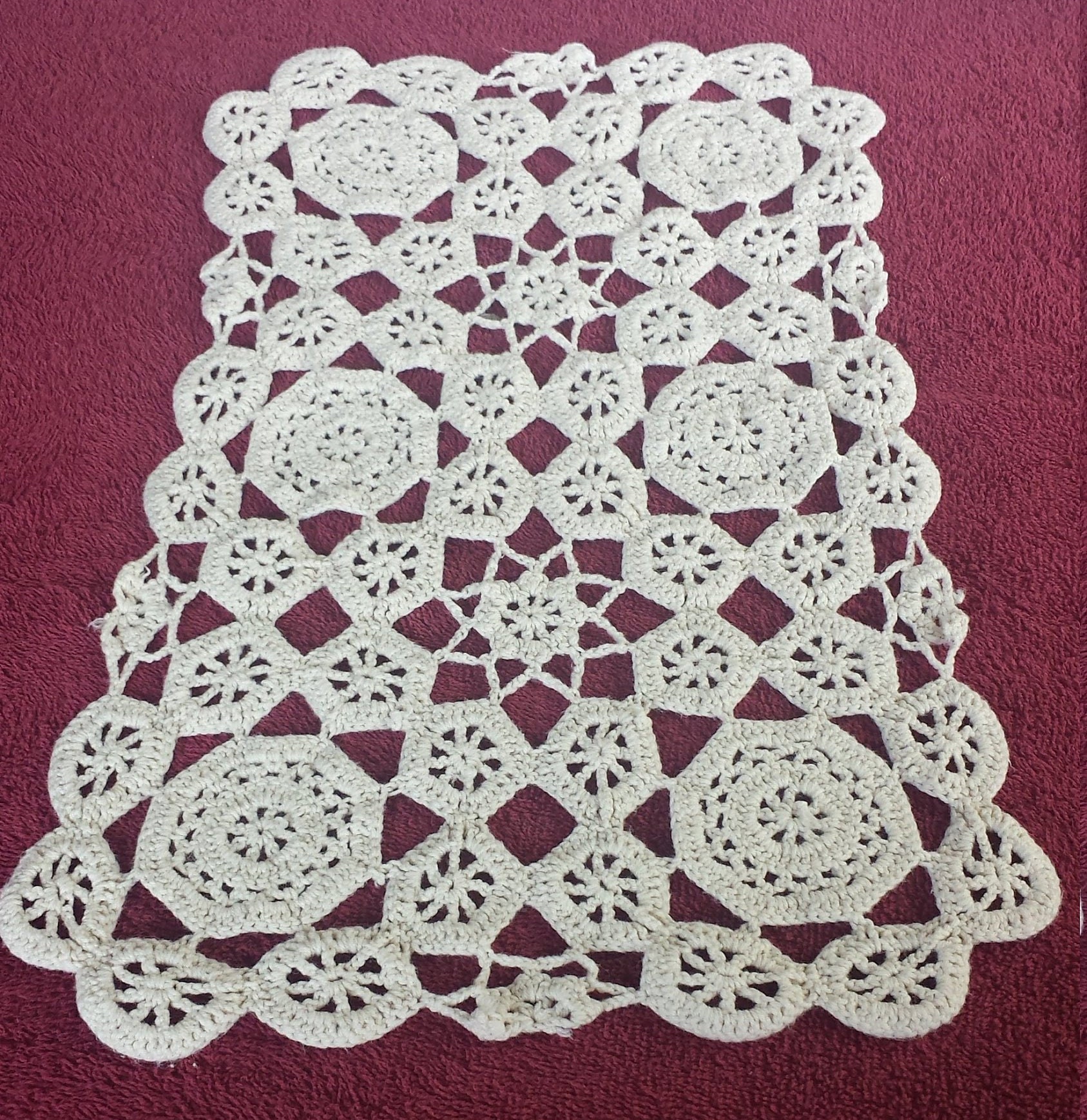 Vintage Hand Crochet Rectangle Table Runner Topper Lace Etsy