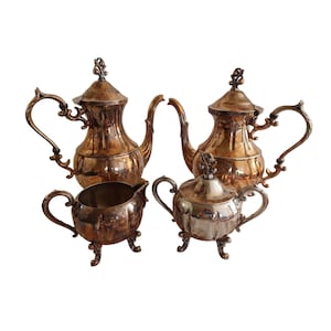 English Silver Mfg Corp USA 4 Pc Coffee Tea Set 2 Pots Sugar Creamer Silverplate
