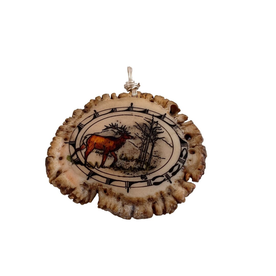 Hand Painted 3.5x2.5 Elk Antler Base Burr Pendant Wall Hanging 1990's Vintage Etsy