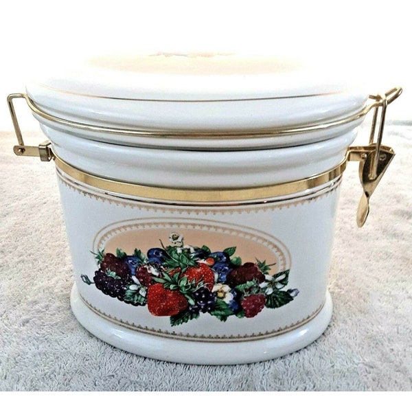Knotts Beere Bauernhof Beige Keramik Latch Seal Canister Klappdeckel 7"x7,5" Vtg 80'er Jahre