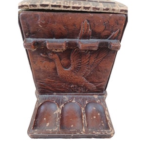 Antique Cedar Lined Syroco Wood Tobacco Box Pipe Holder Rack Ornate 7.5&quot;x11&quot;x5.5