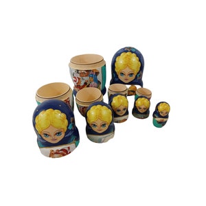 Vintage Large 3&quot; to 9.5&quot; Russian Matryoshka Wooden Nesting Stacking Dolls 6 pcs