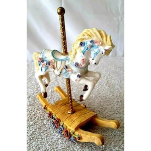 Vintage Brass & Porcelain ROCKING CAROUSEL HORSE Collectible Colorful 6&quot; x 5&quot;L