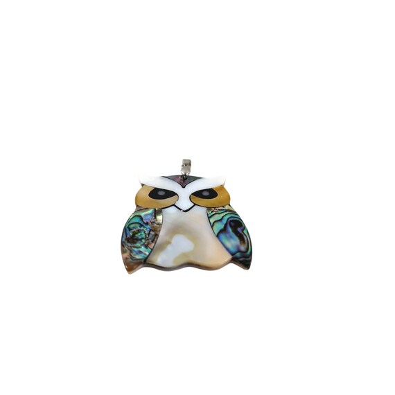 Collana con pendente in argento sterling 925 con conchiglia di abalone rotonda con design a forma di gufo, SP2404 - Italia