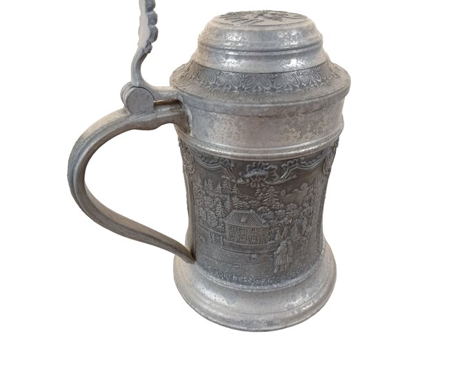 1960's Pewter Auth German Beer Stein Hinged Lid Vintage Beer Ale