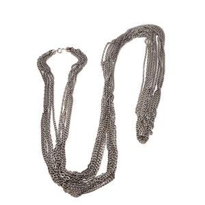 Vintage 56&quot; Extra Long 5 Strand Stainless Steel Chain Necklace Silver Tone