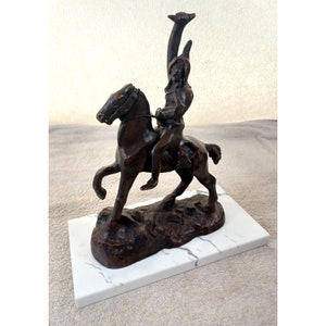 Signed &quot;The Scalp&quot; Bronze Sculpture 13&quot; Frederic Remington Marble Base Vintage