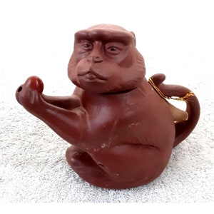 Vintage handgemaakte Chinese paarse klei theepot 2 kopje w / tag 5.5 "x6" collectible