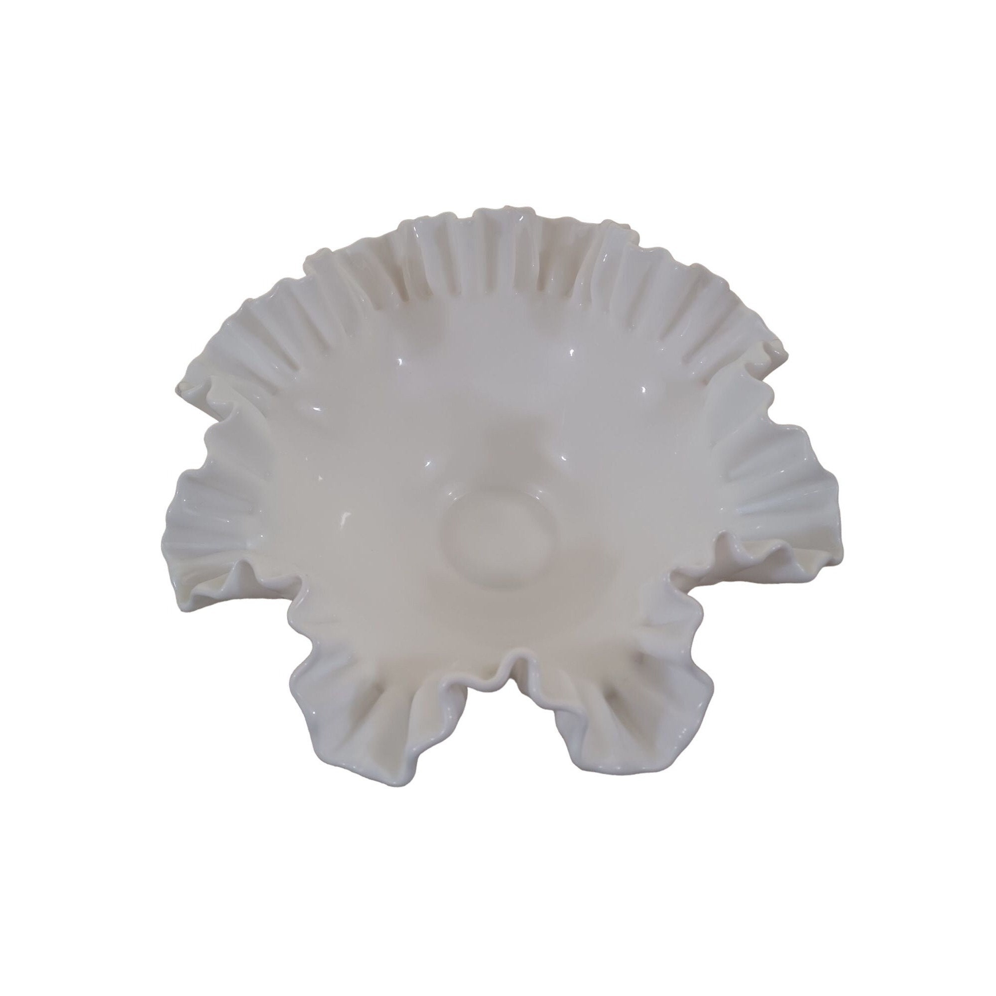 フェントン　ホブネイル　ホワイト　ラージフリルボウル フェントン ホワイト ミルク ガラス ホブネイル ボウル フリル トップ