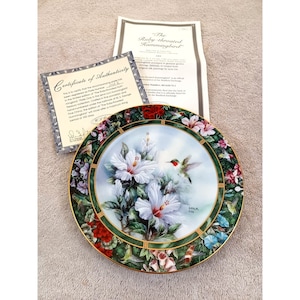 Ruby Throated Hummingbird Collector Plate WS George 1992 COA Lena Liv 7.25&quot; Vtg