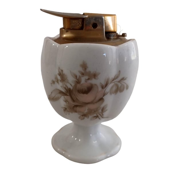 Vintage Ronson Veraflame Colonial Rose Porcelain Table Lighter Butane Untested