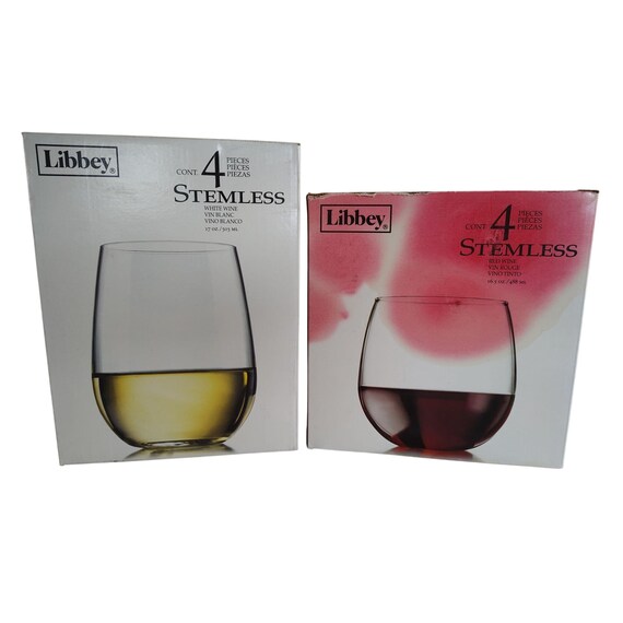 NIB Lot of 2 Sets Libby Stemless Wine Glasses 16.5oz & 17oz Glass Bar  Drinks - Etsy