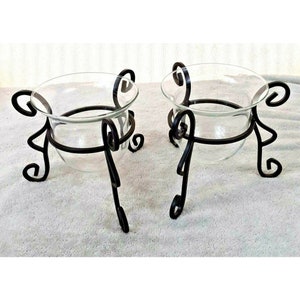 Vintage Lot of 2 Wrought Iron Decorative Glass Bowl Holder 6.25&quot; x 5&quot; Dish Swirl
