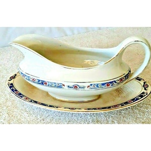 Vintage Antique Set of 2 Gravy Boat w Drip Dish John Maddock & Sons Royal