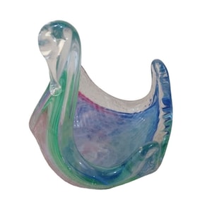 Murano Style Hand Blown Glass Swan 4.5&quot; x 3&quot; Multi Color Studio Art Vintage 80&#39;s