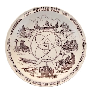 50s Chicago Fair American Way of Life Porcelain Collector Plate Vtg W Hanger USA