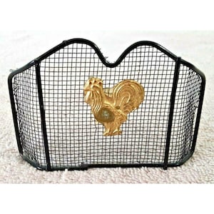Vintage 70&#39;s Dollhouse Miniature Black Mesh Gold Emblem Metal Fireplace Screen
