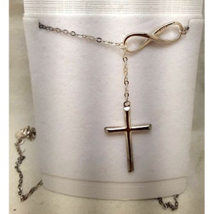 Sterling .925 Silver .75&quot; Infinity 1&quot; Cross Pendant 20&quot; Chain Adj Chain Vtg 90&#39;s