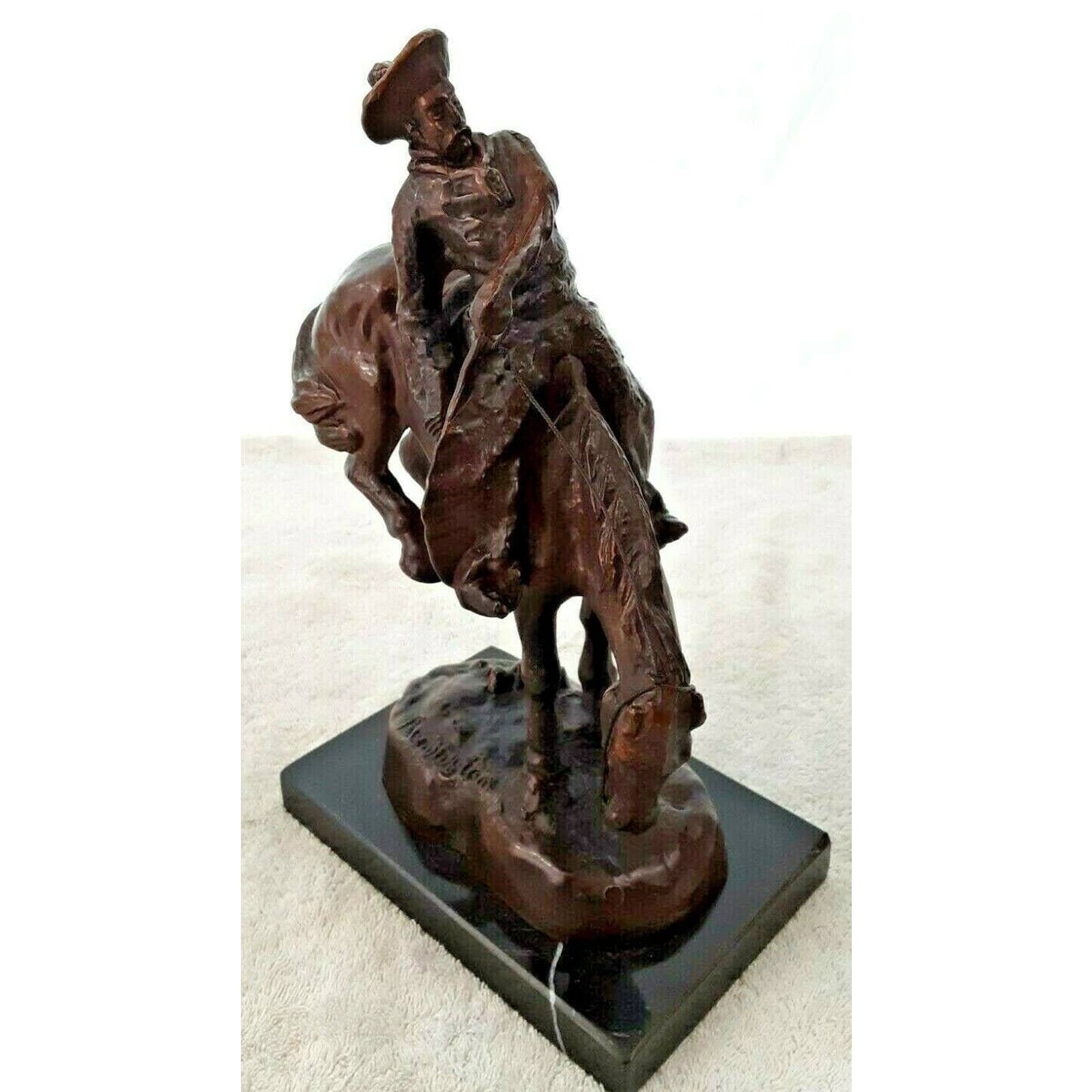 Frederick Remington Signed 11.25" x7" Bronze Sculpture Bronc Buster Marble Base
