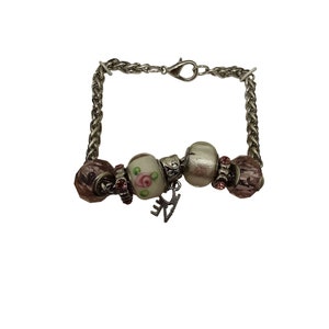 NIB New 7.5 « Love Glass Bead Chain Charm Bracelet 1990s Vtg Gift Bijoux de fantaisie